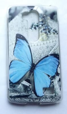 Силиконови гърбове Силиконови гърбове за LG Силиконов гръб ТПУ за LG L Fino D920N / L Fino D295 сив със синя пеперуда